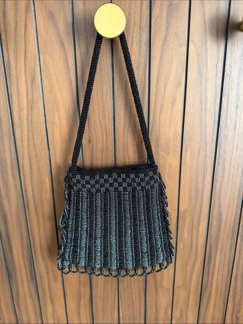 Black Beaded Fringe Mini Shoulder Bag